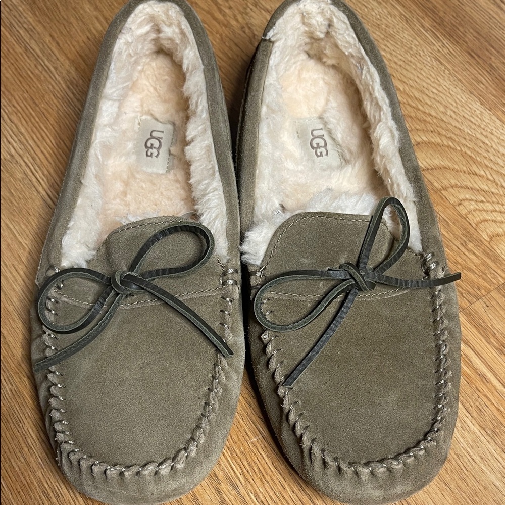 UGG Men's Olive Suede Loafers with Bow